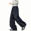 Heavy Navy Blue Bright Line Scimitar Sweatpants Men's Autumn Comfortable and High Casual Pants Loose Sports Wide-leg Pants