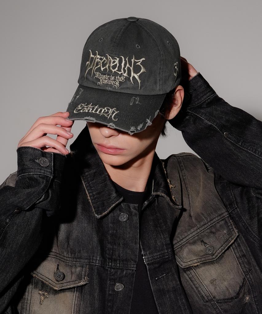 EZKATON Pointed Damaged Ball Cap Deep Grey Kmac6839