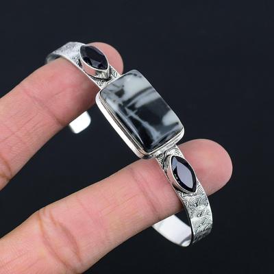 Daughters Day Sale Fume Agate Stone Amethyst Bangle Jewelry 925 Sterling Silver