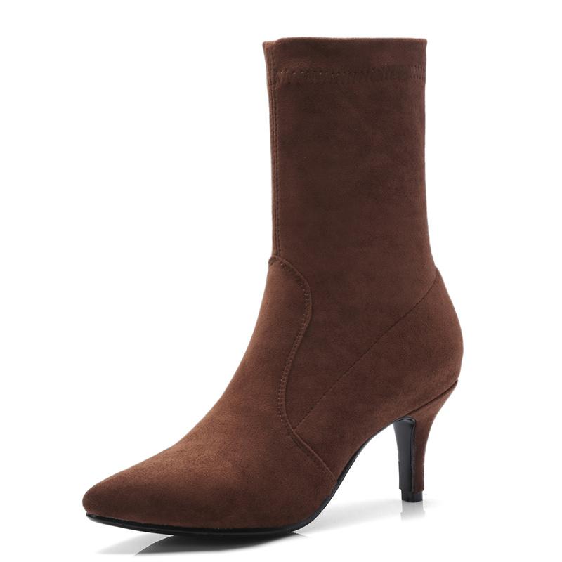 

Замшевые ботильоны для женщин, весенняя обувь, черные, серые, короткие носки-ботинки, осенняя модная обувь на каблуке, обувь для вечеринок и танцев, женская обувь большого размера 39 коричневый