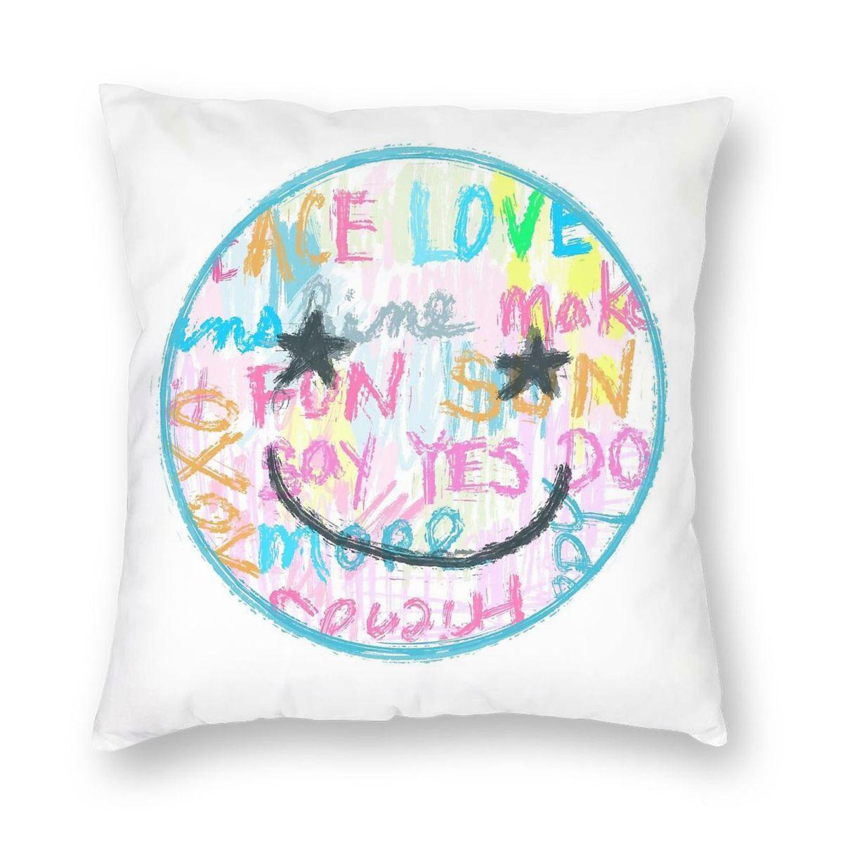 

Preppy Art Happy Face Aesthetic Pillowcase Polyester Linen Velvet Creative Zip Decorative Bed Cushion Cover Wholesale 18 30x30cm