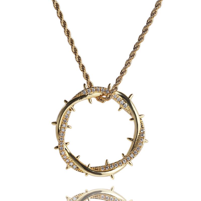 European Retro Thorn Crown Pendant Necklace with Zircon Inlays - Hip Hop Jewelry Design