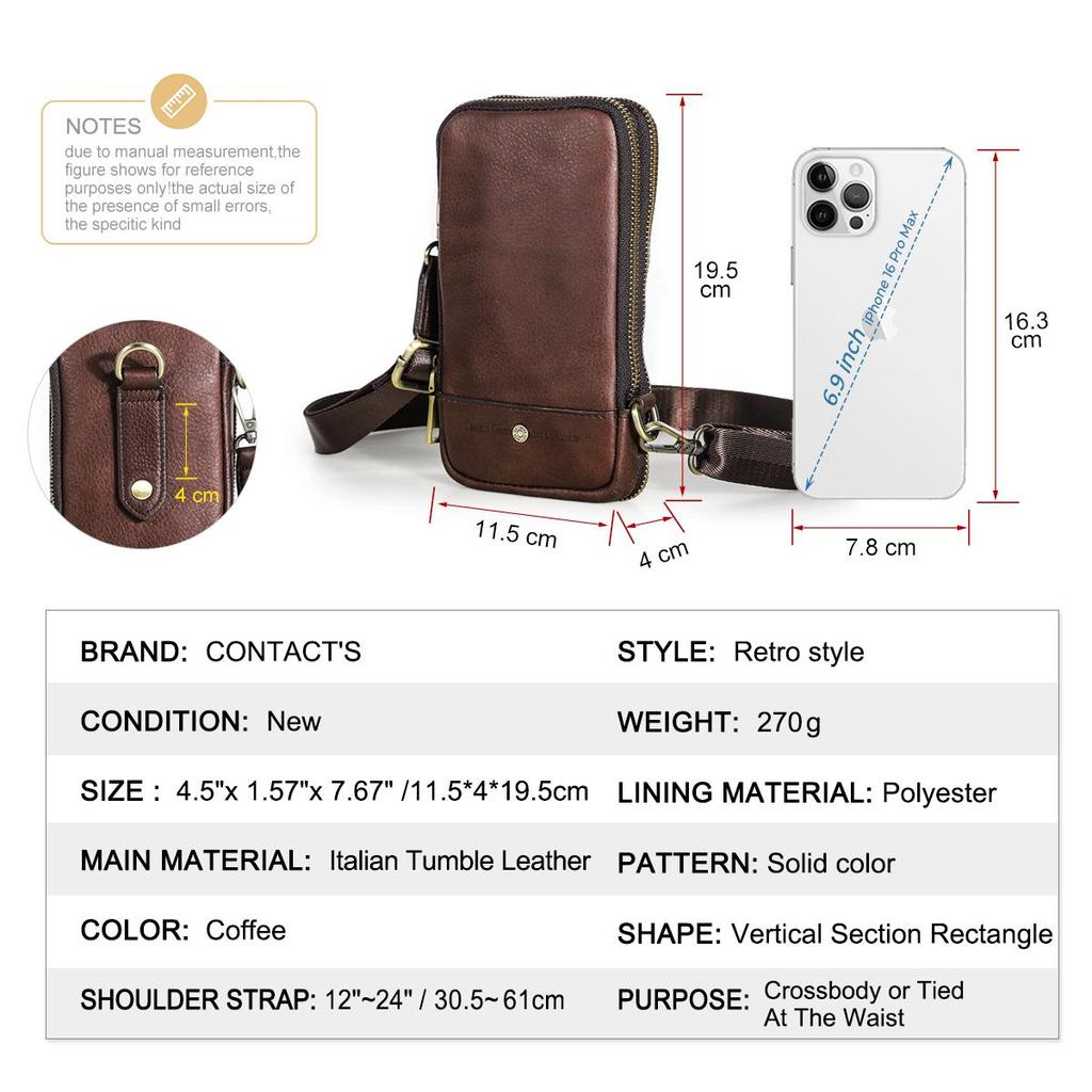 Malá crossbody kabelka pro muže Kabelka přes rameno z pravé kůže s držákem na kartu v pase na mobil