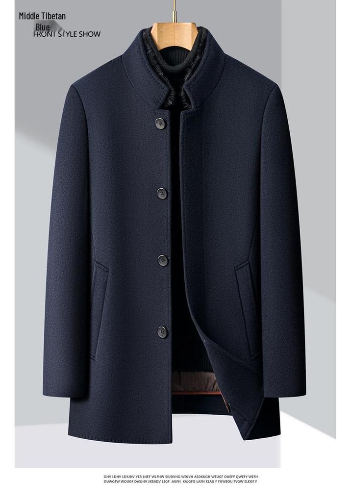Men's Double-Faced Wool Coat with Detachable Down Lining, Wool Blend, Stand and Fur Collars, for Middle-Aged and Elderly.