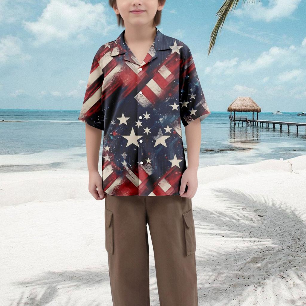 Boys' Casual Loose Short Sleeved Shirt With Fashionable Printed Shirt Top