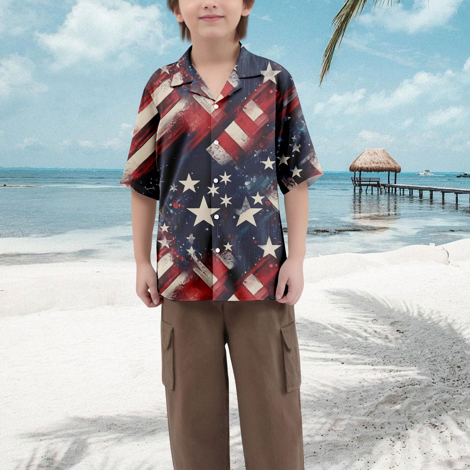 

Boys Casual Loose Short Sleeved Shirt With Fashionable Printed Shirt Top 110 тёмно-синий