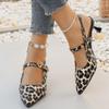 Fashion Leopard Heeled  Women Sandals Sexy Mid Heels Shoes Summer Trend 2025 Fad Pointed Toe Shallow Pumps Stilettos Buckle Ladies Shoes