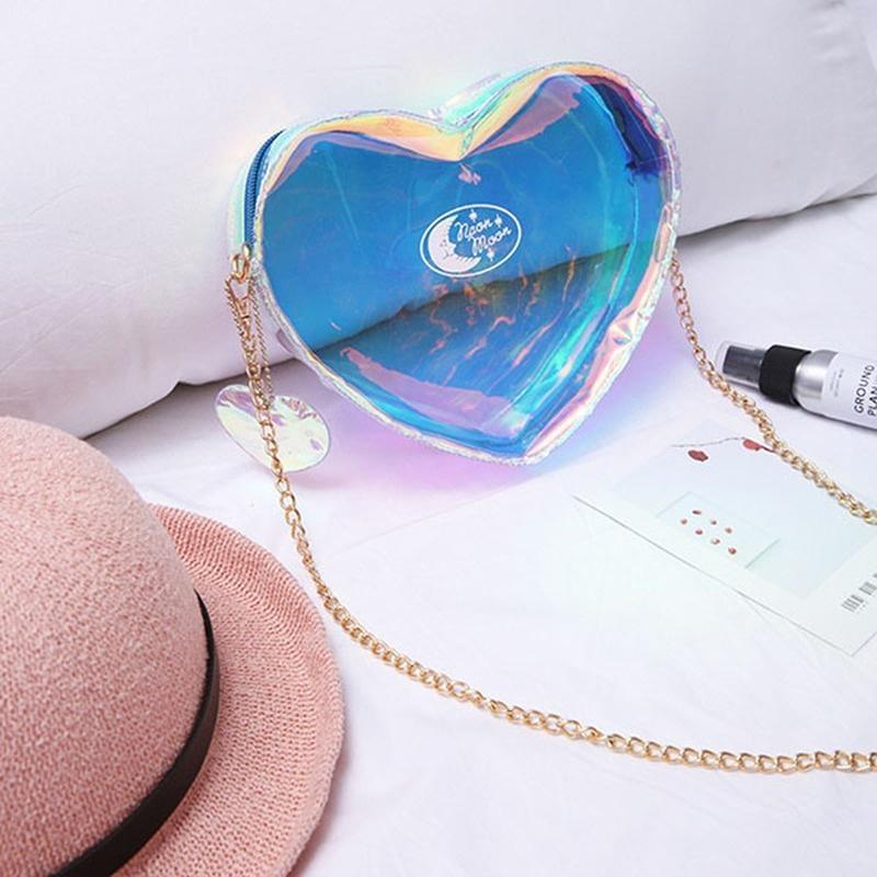 Poșetă transparentă cu un singur umăr, doamnă, geantă cu laser pentru femei, genți de mână de culoare bomboană, genți de dragoste în formă de inimă pentru adolescente