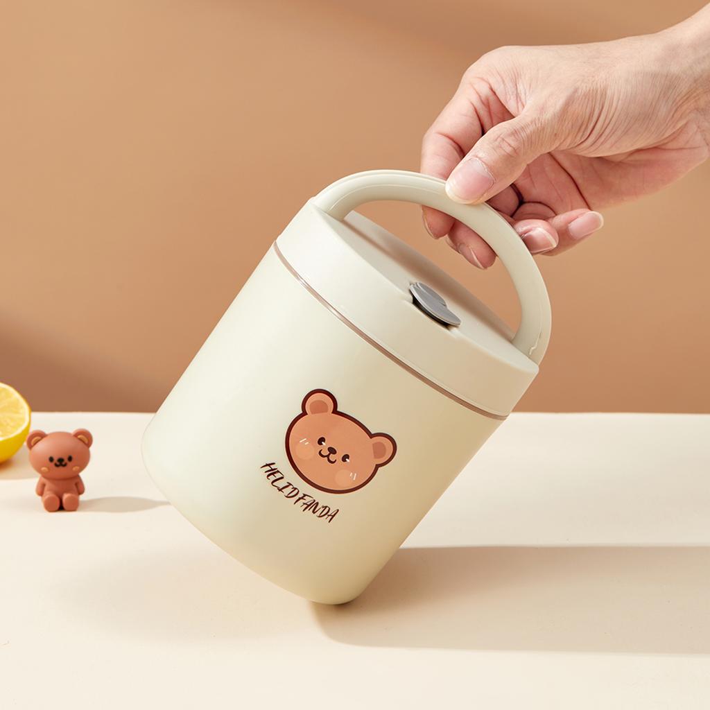 Portable Round Ceramic Lunch Container Little Bear Sealed Double Layer Insulated Bento Lunch Box With Handle For Kids Students