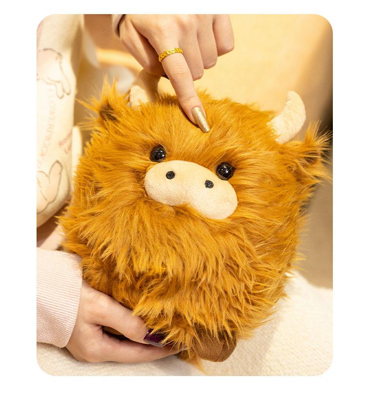 Adorable Highland Cattle Plush Doll - Round Cushion, Cartoon Ornament, Perfect Children's Birthday Gift.