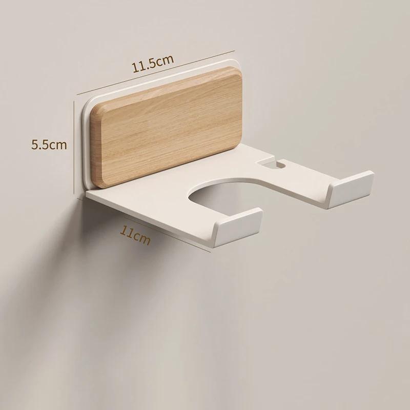 Hair Dryer Holder Bathroom Wall Mounted Hair Dryer Storage Rack Punch-Free Wood Natural Style Hair Dryer Hanger Bathroom Shelf