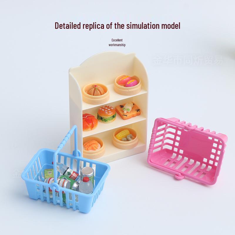 Miniature Supermarket Shopping Basket Toy - Role-Playing Doll Accessory for Kids