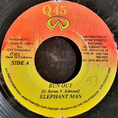 7inch Record ELEPHANT MAN - Bun Out NONE Q45 2001 Jamaica Reggae, Ska & Dub Used