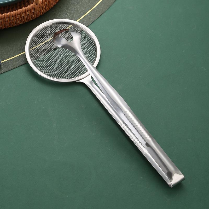 Stainless Steel Oil Skimmer Sieve with Mesh Filter and Draining Clip for Kitchen