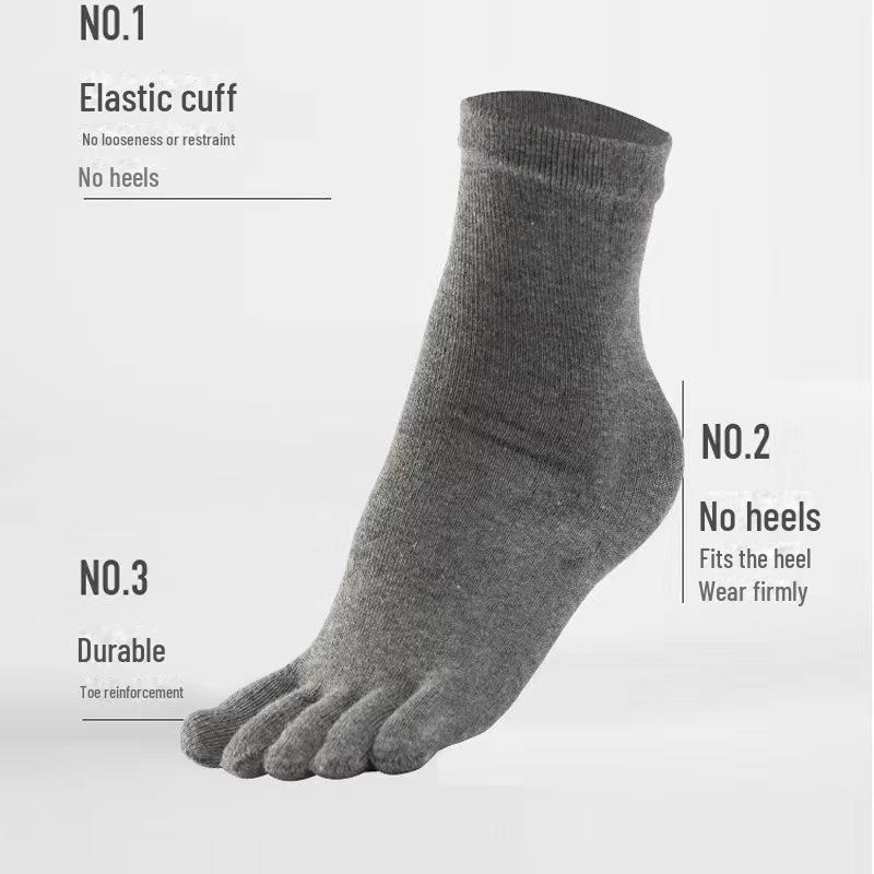 Șosete bărbați din bumbac cu cinci degete, cu degete despicate, respirabile și absorbante de transpirație pentru sporturile de toamnă și iarnă, culori uni