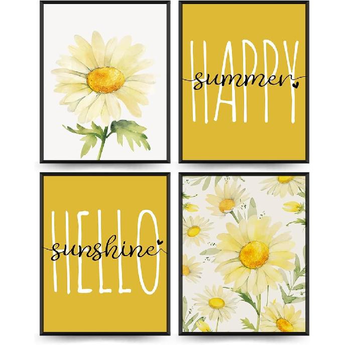 PLKMK Bee Wall Decor Set of 4,Bee Decor for Home,Bumble Bee Decor,Bee Home Decor,Summer Decor for Home,Bee Kind Wall Art,Yellow Decor,Bee Happy Sign