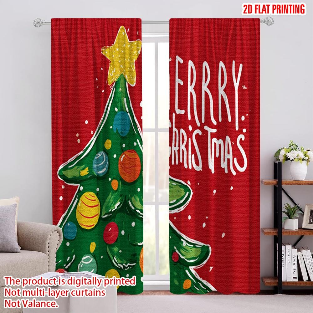 

2pcs,2D plane printing Window Curtain Cute Christmas Tree1 Durable Polyester (without rod) Decorations Inside for Bedroom, 52.50 × 116.00 cm 2 pcs