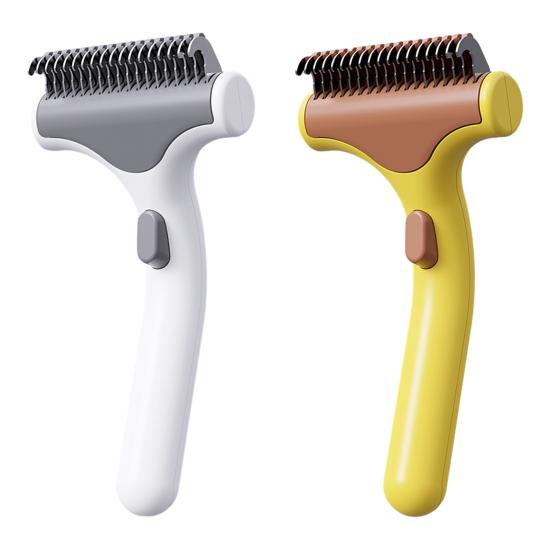 Pet Detangling Comb for Cats Dogs Double-Sided Knot-Opening And Hair Removal Grooming Tool with Self-Cleaning Button Non-Slip Handle Tangle-free Pet