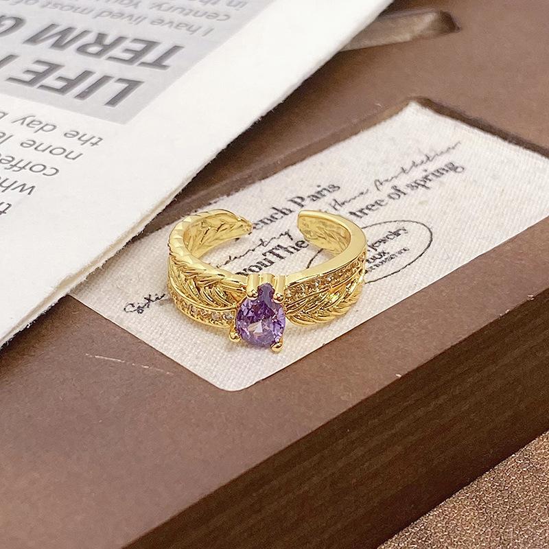 Medieval Personalized Retro Enamel Dripping Oil Inlaid Zir*****Pening Ring Niche Light Luxury High-End Ring Woman