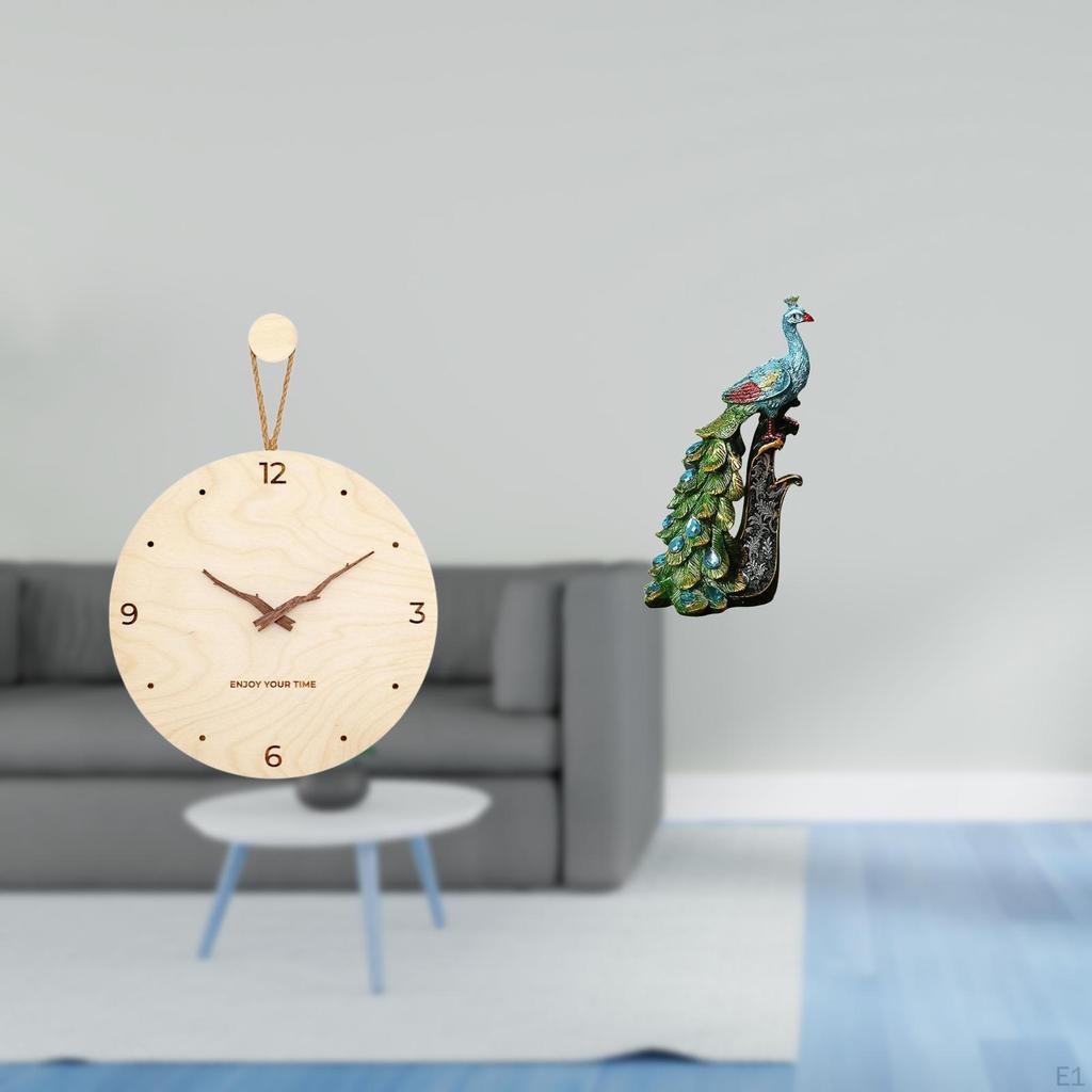 Minimalist Modern Nordic Wood Wall Clock And Elegant Peacock Statue Animal Sculpture Collection