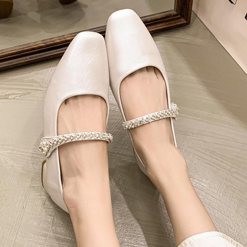 

2025 Новые Премиум Натуральные Туфли со Стразами Женские Элегантные Модные Туфли Средний Каблук Банкетные Туфли На высоком каблуке 35 бежевый