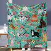 Teal Cat Floral Flannel Blanket - Multicolor Cats Design, All-Season Cozy Throw for Bed, Sofa, Camping, Travel - Cat Lover Gift