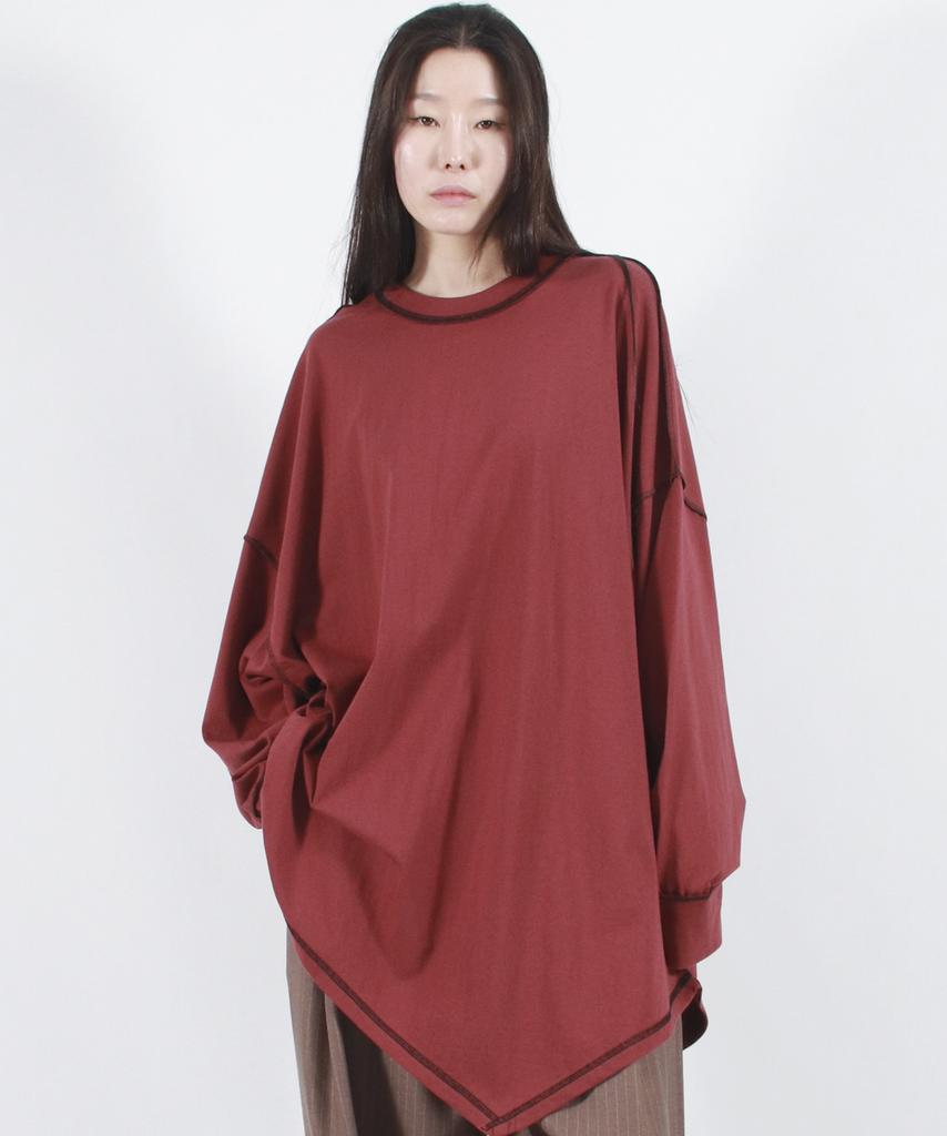Deumakeu Oversized Asymmetrical Long Sleeve T-Shirt Burgundy