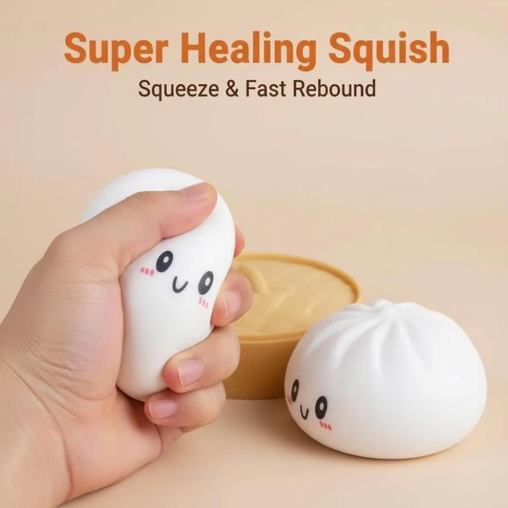 Toys Colorful Dumpling Squishes Stress Balls Fidget Sensory Simulation Food Squishies Bun with Steamer Squeeze Dough Ball Gift Presents