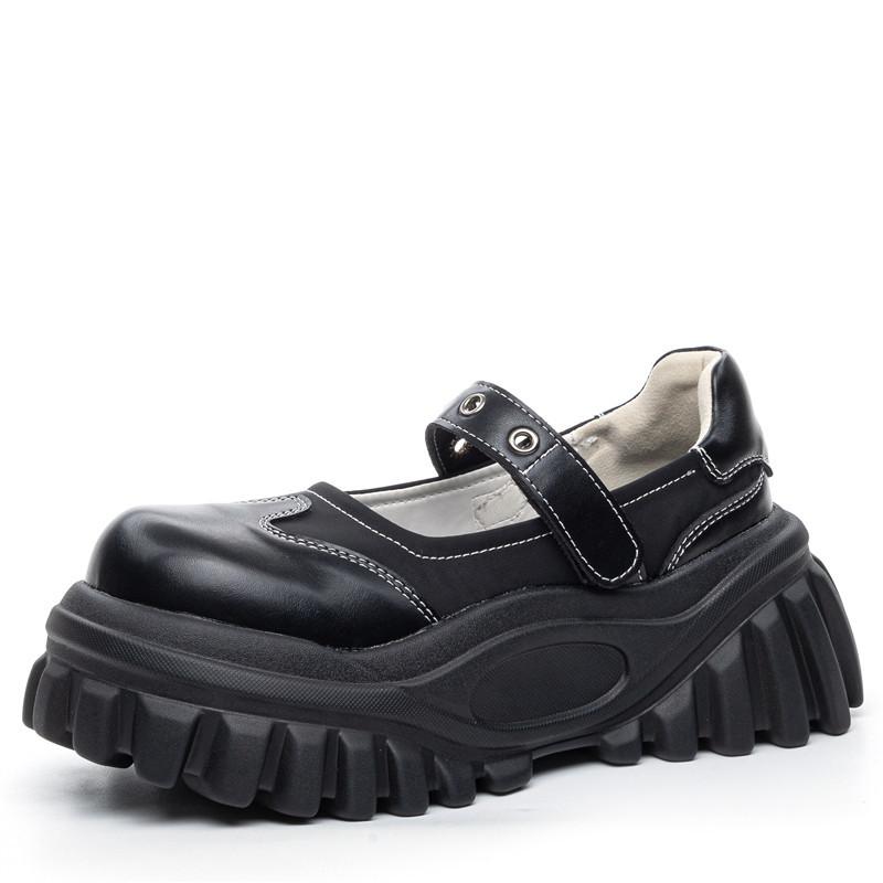

Mary Jane Leather Women Metal Punk Style Dark Gothic Niche Height Increasing Thick Sole Single Platform Shoes 39