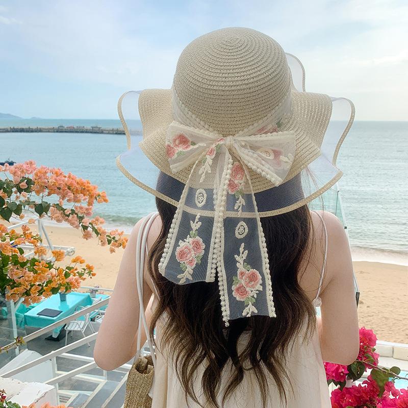 

Весна/Лето Новая Солнечная Шляпа с Декорацией в виде Бантового Узла для Взрослых Соломенная Шляпа Солнцезащитная Пляжная Шляпа Элегантная