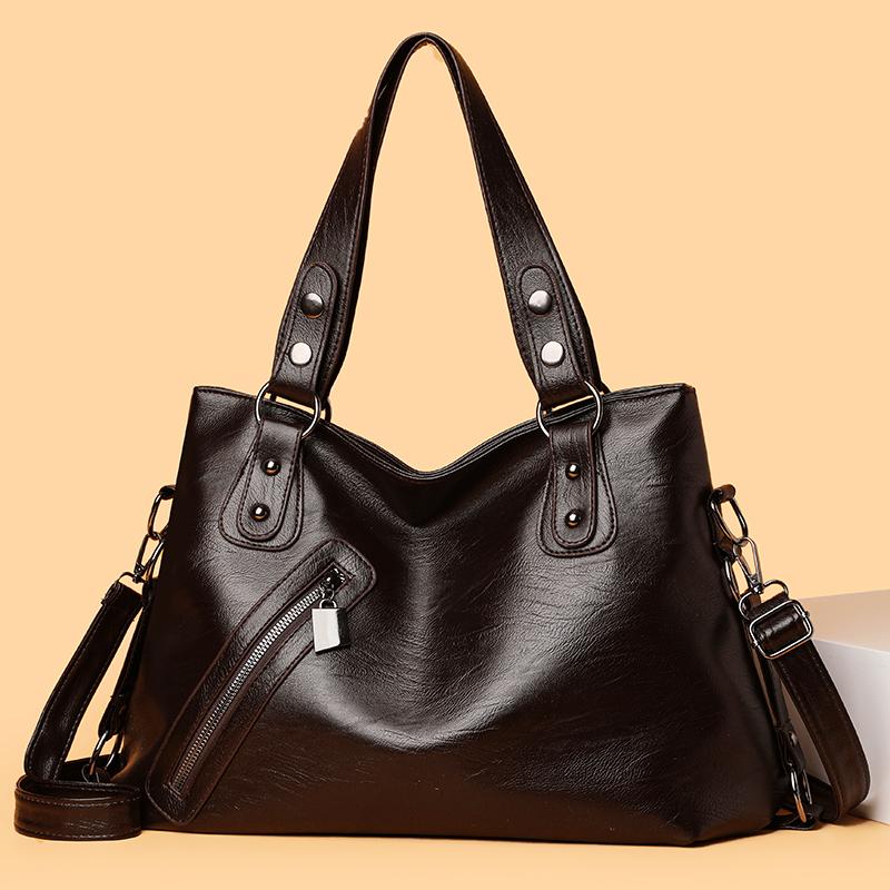 Stylish Leather Tote Bag Trendy Rivet Decor Shoulder Bag for Women