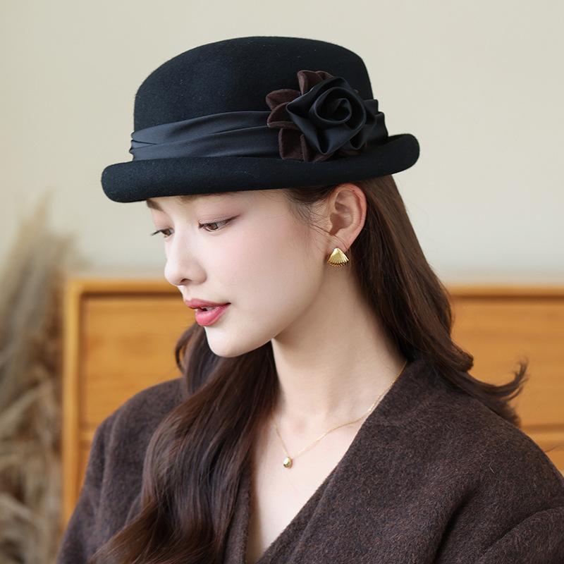 Hat Women'S New Autumn And Winter Fashion Trend Bucket Hat Women'S Foreign Gas Wool Felt Hat Hepburn Top Hat Women