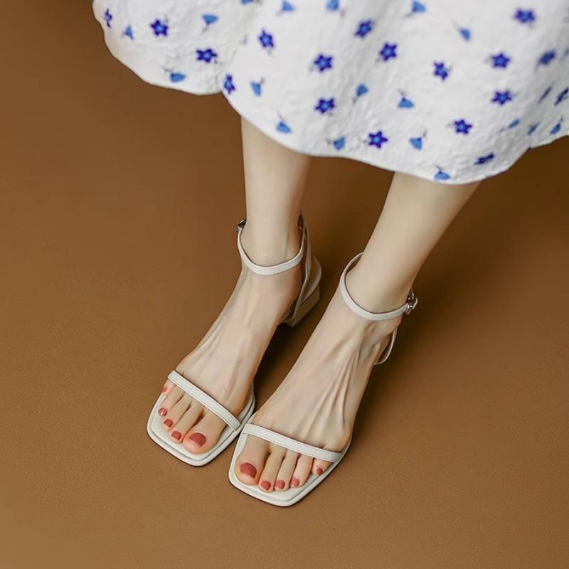 fashion 2024 Summer New Narrow Band Women Sandal Shoes Fashion Thick Heel Ladies Elegant Open Toe Sandalias Ankle Strap Dress Pumps