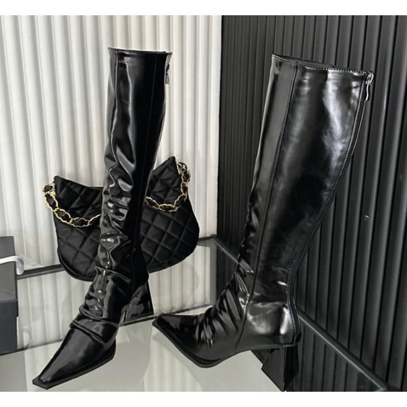 New Stretch Soft Leather Women Over the Knee High Boots Fashion Pointed Toe Shoes Autumn Winter Thick Heel Ladies Long Booties