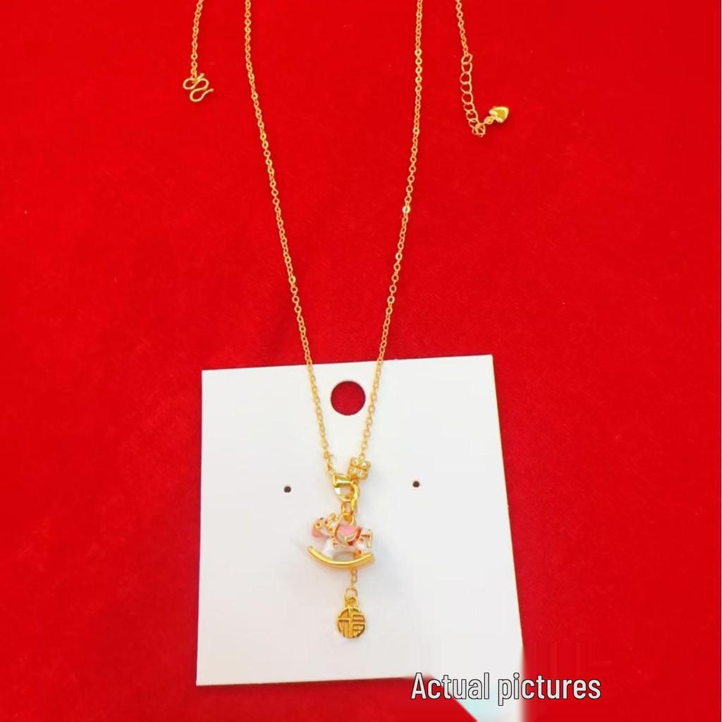 Vietnam Sand Gold Zodiac Horse Enamel Necklace: Women's Rocking Horse Pendant Clavicle Chain