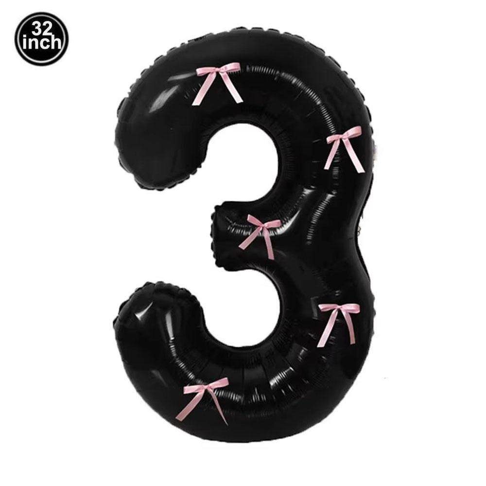 32inch Aluminum Film Black Bow Number Balloons Ribbon Bows Balloons for Birthday Decoration Supplies Anniversary Number Balloons