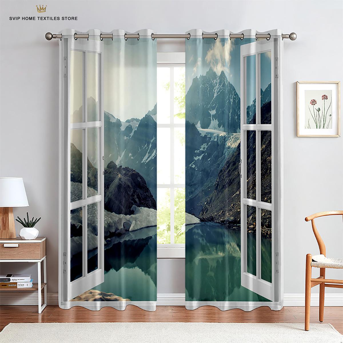 

3D-печатные шторы с изображением окон, приморские шторы для гостиной, кухни, кабинета, декоративные шторы с карманами для дома, 2 шт. W50X130H(CM)X2PCS&Rod pocket