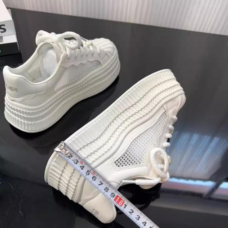 Little White Shoes Women's Summer Single Net 2025 New Soft Leather Shell Head Thick-soled Breathable Mesh Yarn Showing Feet Small Casual Board Shoes