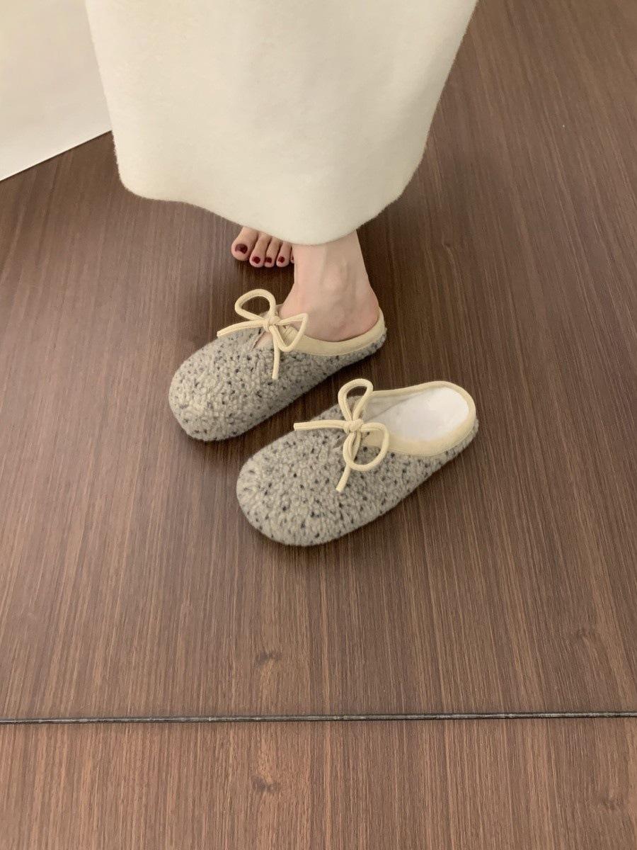 

Niche Design Sense Leopard Print Bag Head Half Slippers Women Wear Muller Shoes Lazy Pedal Warm Plush Shoes 35