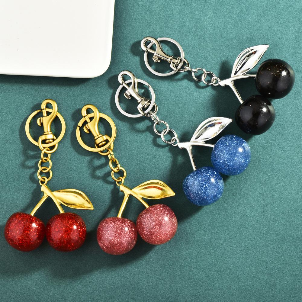 Cherry-shaped Keychain with A Pendant Lock, Pink Decorative Piece, Car Keychain, Resin Accessory.