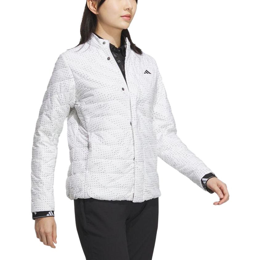 Adidas Solid Color Round Neck Pattern Printed Jacket Women Jacket White IA2782