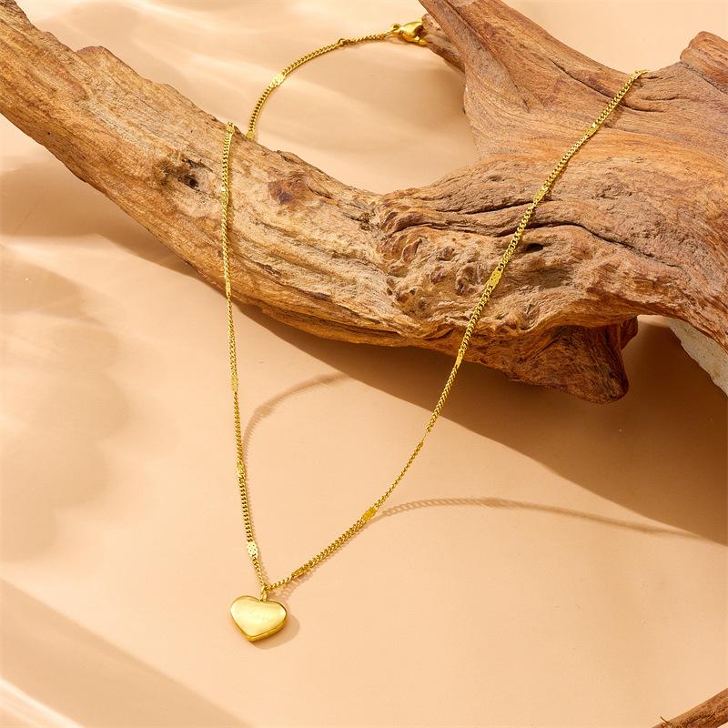 gold puffy heart pendant necklace for women золотой