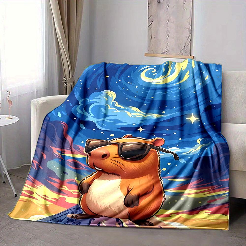 1pc Capybara Art Print Blanket, Lightweight Flannel Fleece with Digital Printing, Soft Warm for Sofa, Travel, Camping, Office, Couch, Chair, and Bed,