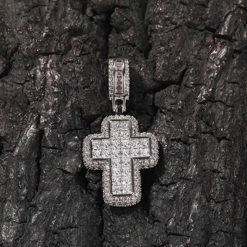Hip hop T square cross pendant necklace copper inlaid zircon street trend brand niche