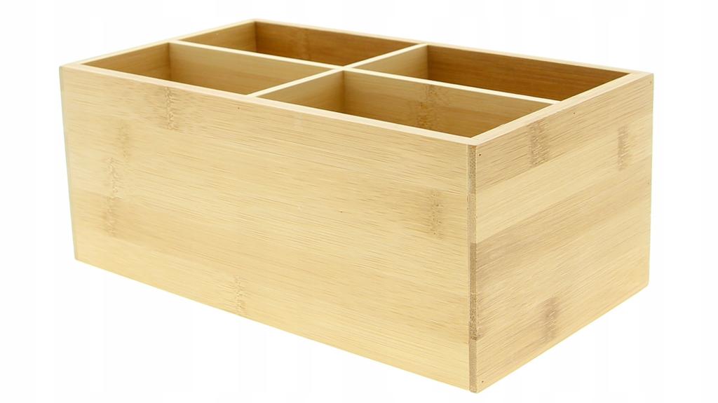Bamboo Box Organizer Container For Nail Polishes And Cosmetics With 4 Compartments