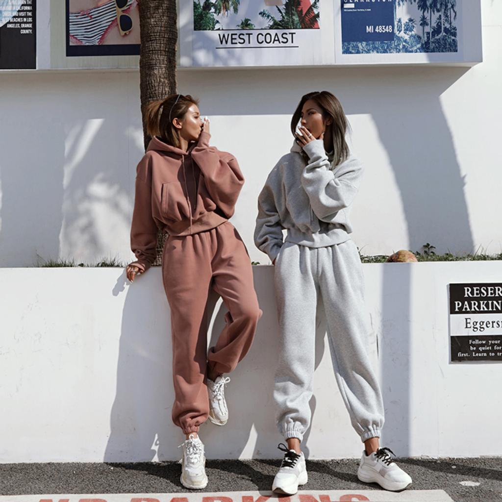 2Pcs Donna Casual Loose Trackuit Cropped Felpa con cappuccio + Pantaloni  della tuta set di tute sportive invernali autunnali acquista in modo  economico — spedizione gratuita, recensioni reali con foto — Joom
