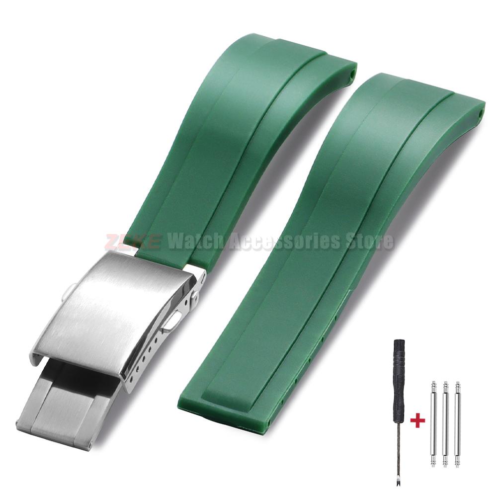 Silicone Watch Strap 20mm for Rolex for Water Ghost Green Waterproof Rubber Watch Band Solid Adjustable Folding Buckle Bracelet