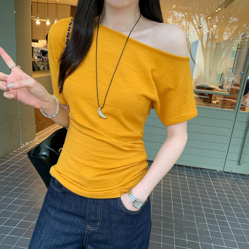 Real Shot Women's Asymmetrical One-Shoulder Top - Summer 2026 Irregular Off-Shoulder Design