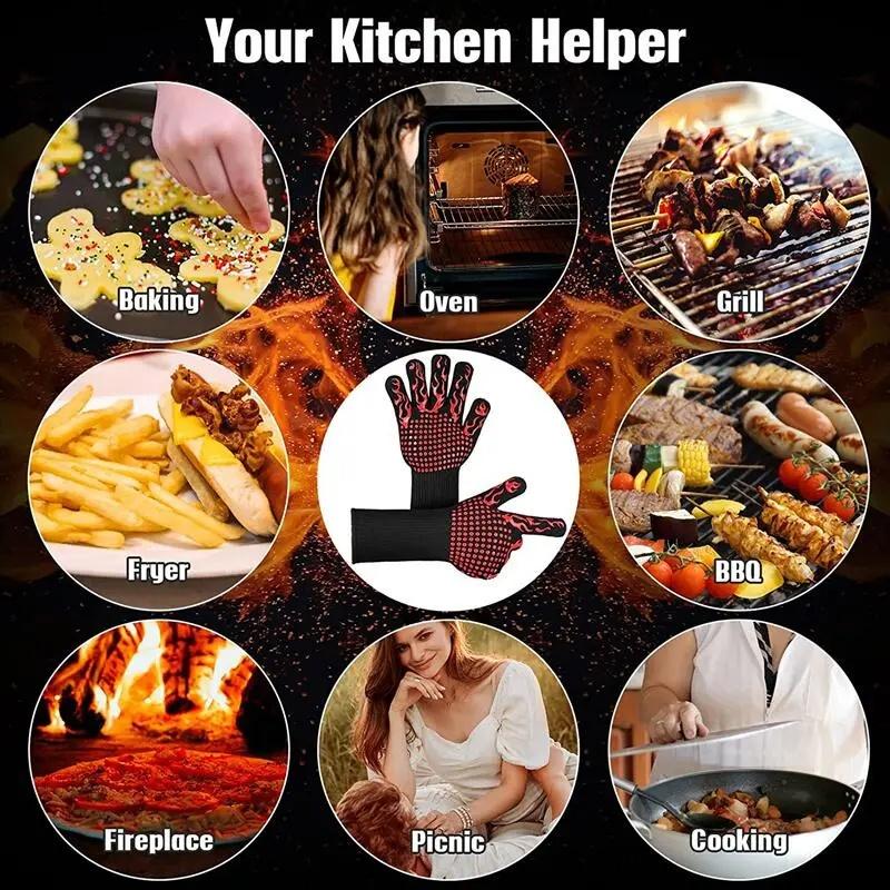 High Temperature Resistance Kitchen Gloves Oven Mitts Barbecue 800 Degrees Fireproof Heat Insulation Microwave Oven Gloves