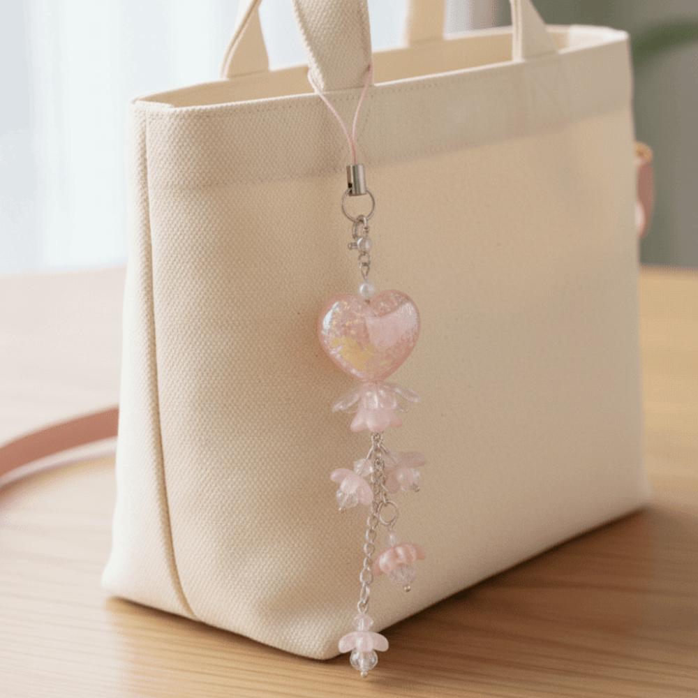 Floral Design Flower Bag Pendant Chubby Shape Mobile Phone Pendant Heart-Shaped Keychain  Student